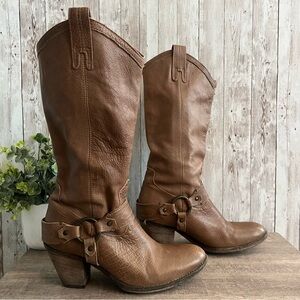 Frye Taylor Harness Heeled Women's Tan Leather Boots 9.5